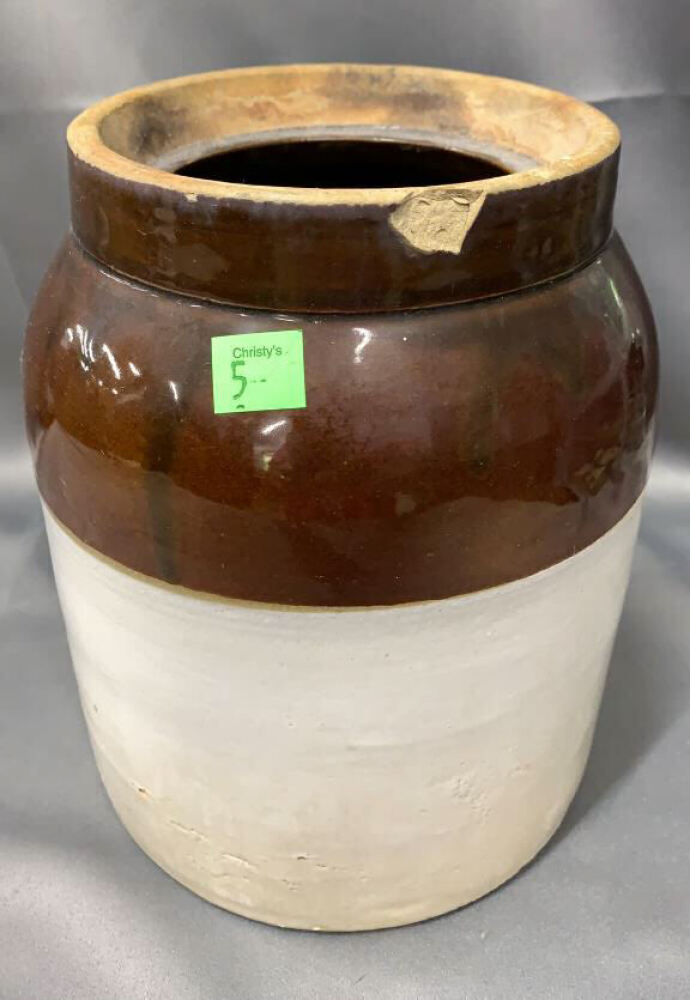 Crock Missing Lid 5 1/2x9 Big Chip
