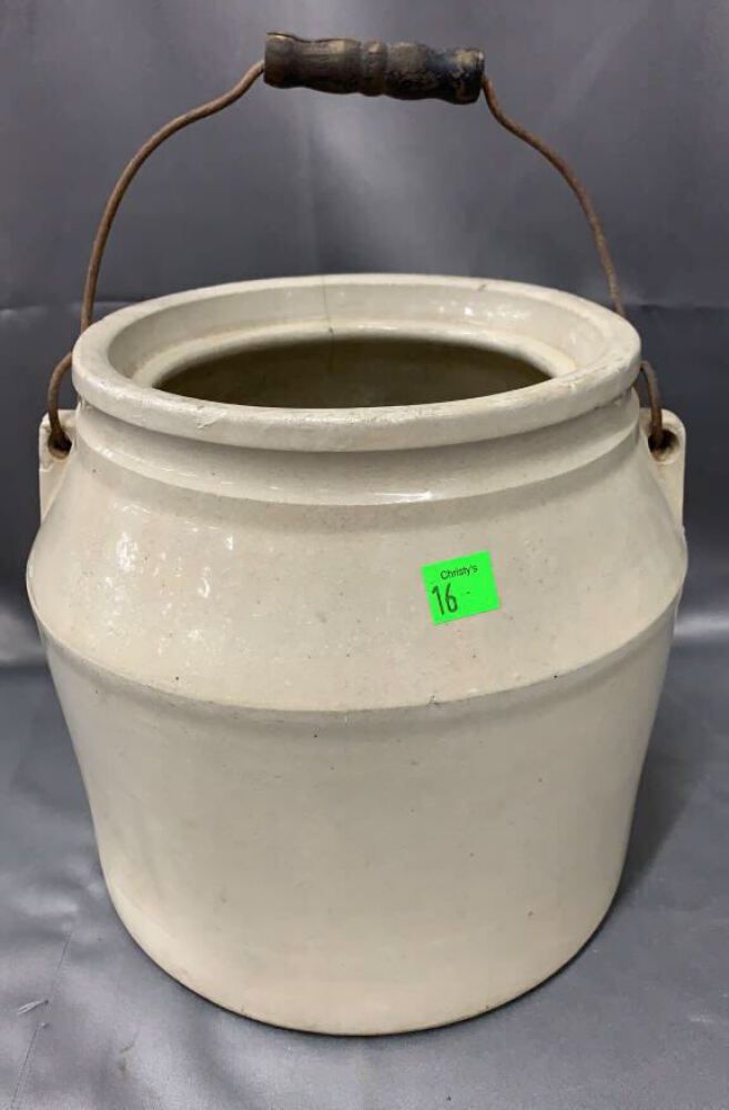 Crock With Handle, Missing Lid, Some Chips 8x9