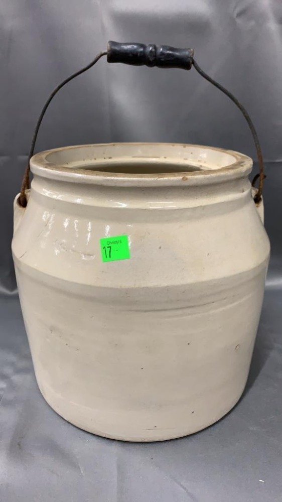 Crock With Handle, Missing Lid, Some Chips 8x9