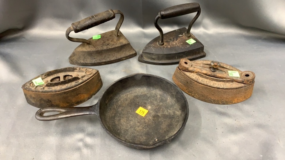 Cast Iron Skillet Marked 3-a, 4 Cast Iron Sad Iron