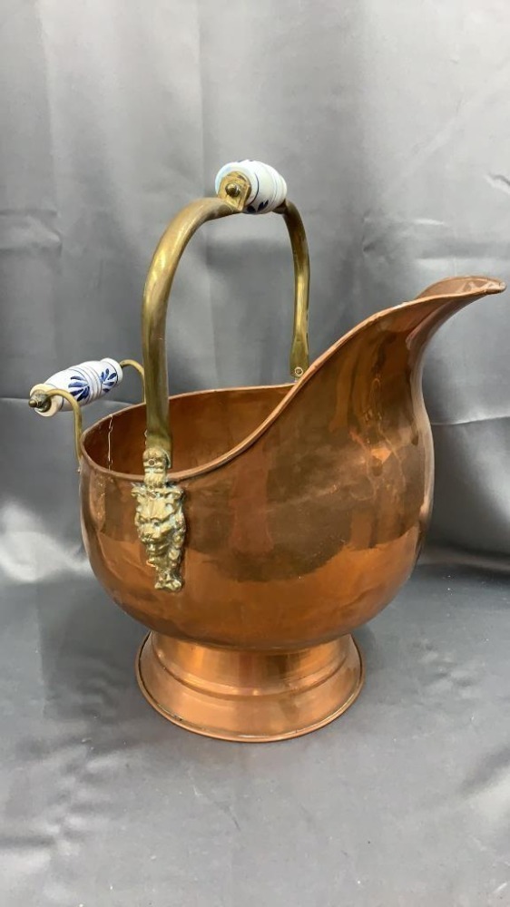 Copper Coal Scuttle Delft Handles