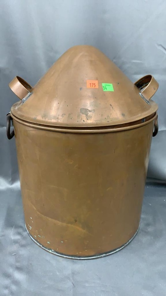 Copper Bucket, Cone Lid, Double Handle 13x17