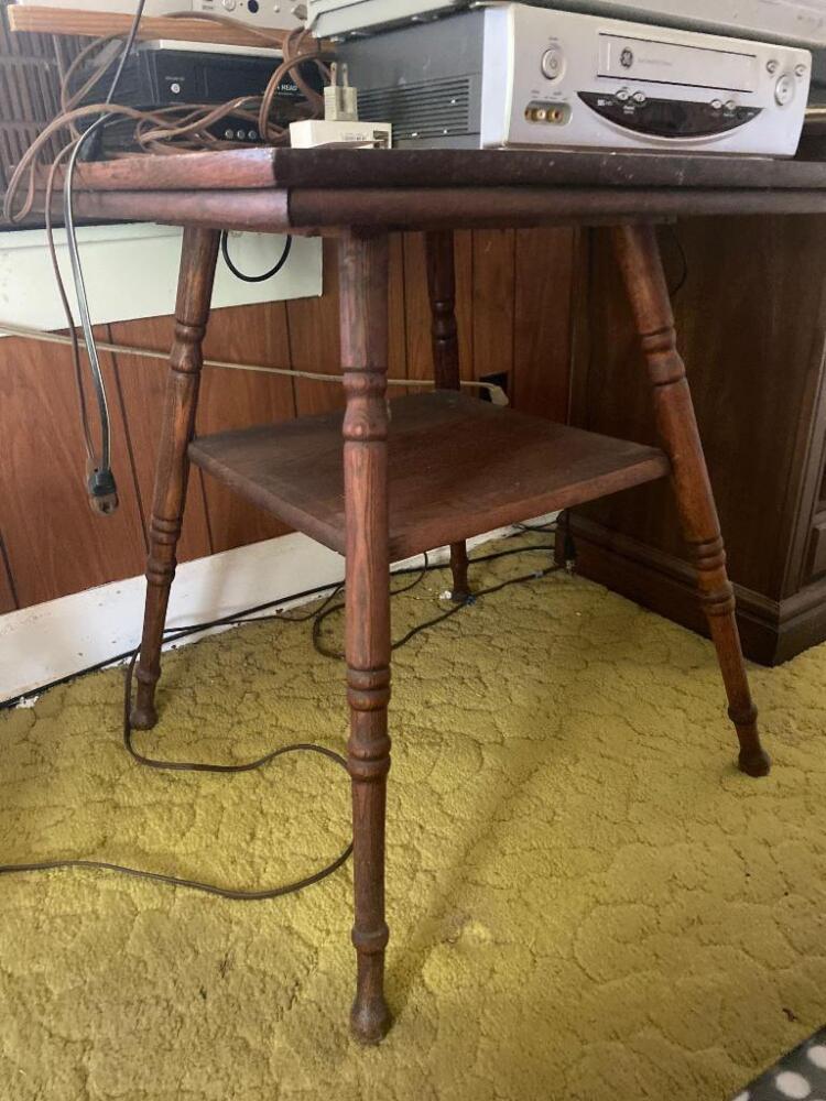 Wooden Side Table w/ Variety of Electronics