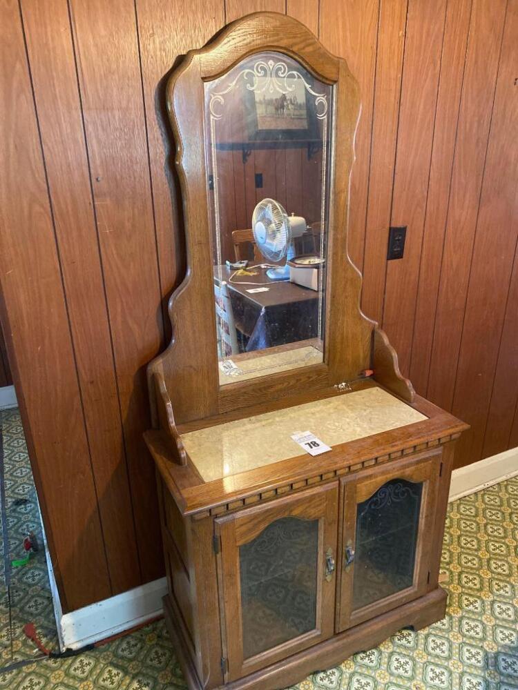 Decorative Wooden Hall Cabinet w/ Mirror- 30in. T x 35in. W x 16in. D