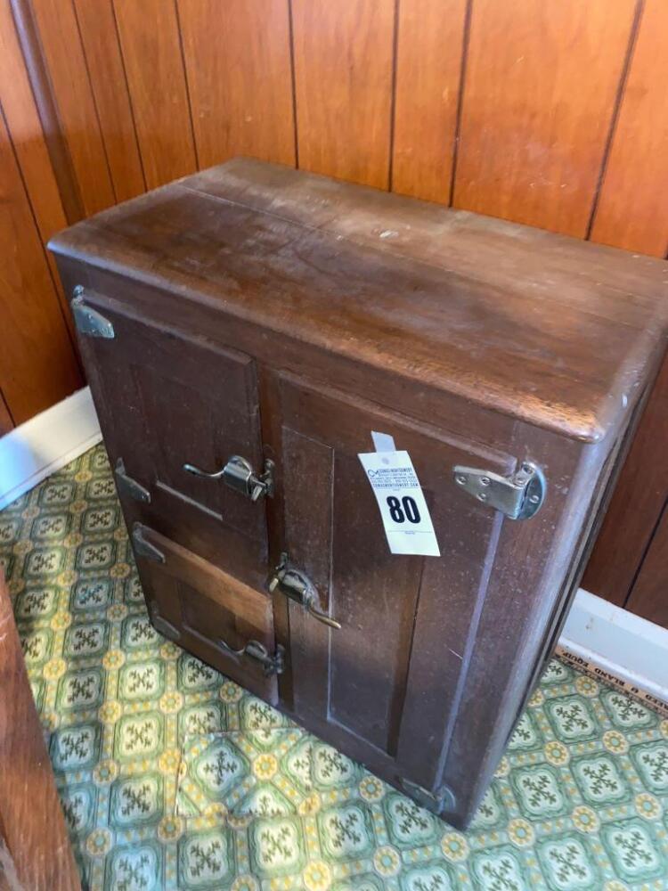 Antique Wooden Ice Chest Cabinet- 32in. T x 27in. W x 15in. D