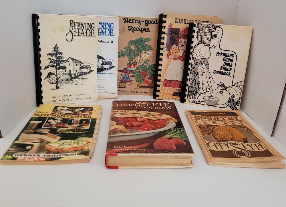 COOKBOOK LOT, EVENING SHADE, CORNING HIGH SCHOOL, SILVER DOLLAR CITY, FARM JOURNALS COMPLETE PIE BOOK