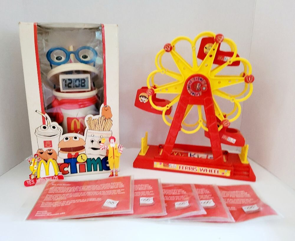 MCDONALD FERRIS WHEEL RONALD MCDONALD SMALL FIGURE, PIN, US OLYMPICS PINS, COIN BANK/CLOCK