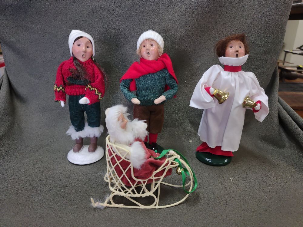 3 Byers' Choice Children Sized Carolers with Baby in Sled