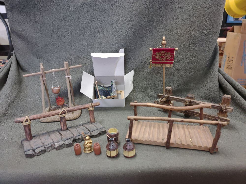 Miniature Campfire, Bridge, Flag Pole & Hammock
