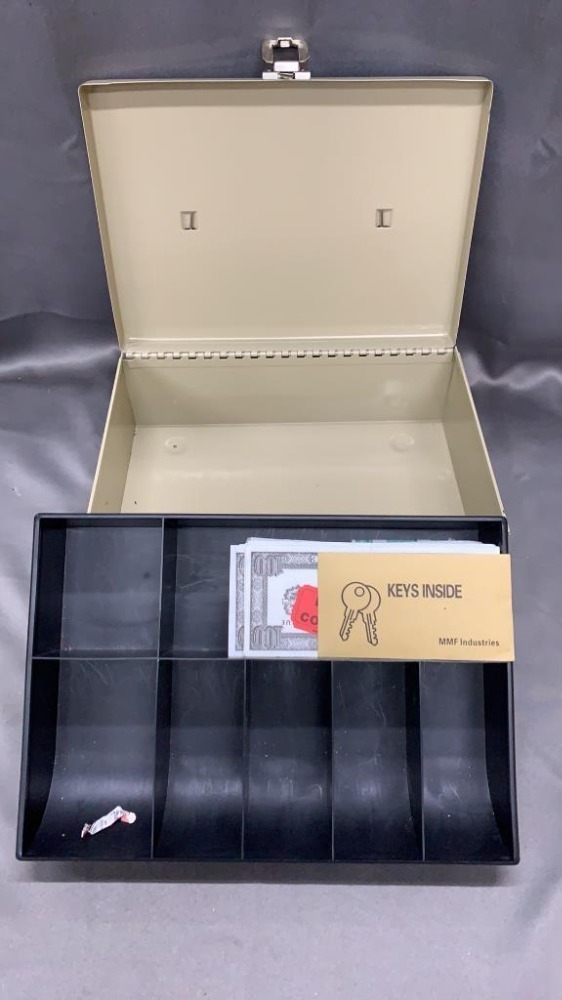 Tan 11x8 Cash Box, Play Money And Keys image