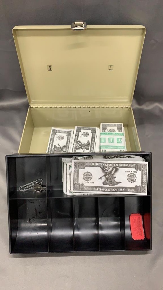 Tan 11x8 Cash Box, Play Money And Keys image