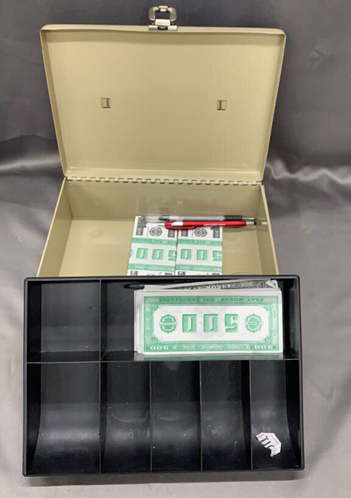 Tan 11x8 Cash Box, Play Money image