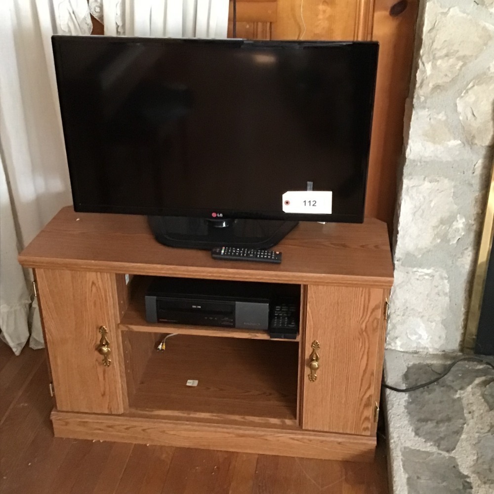 LG 31" TV, Magnavox VHS Player And Wooden Stand