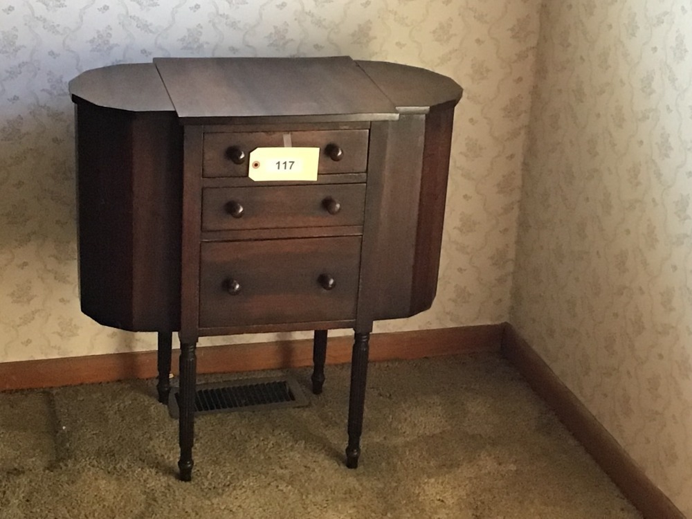 Wooden Table With Drawers And Two Side Compartments
