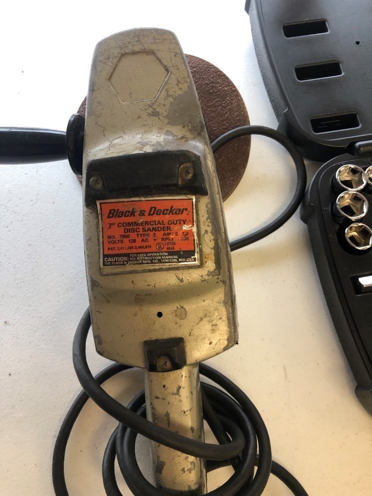 Black and Decker 7" Commercial Duty Disc Sander and Husky Mechanics Tool Set