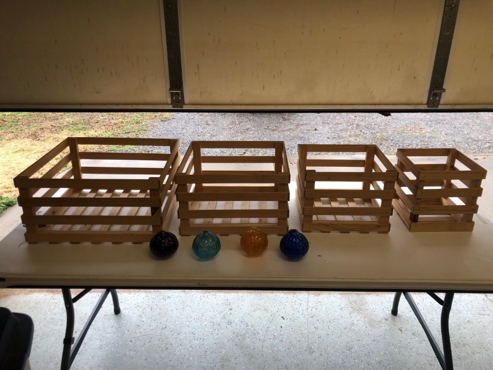 Wooden Crate Boxes and Stained Glass Balls