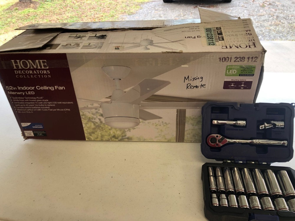 52" Indoor Ceiling Fan (remote not included) and Kobalt 19 Piece Mechanic's Tool Set