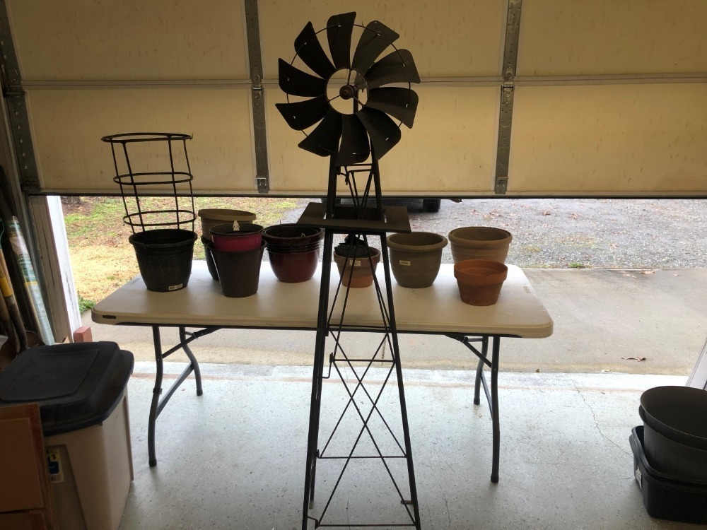 Metal Fabricated Hummingbird Weathervane and Flower Pots
