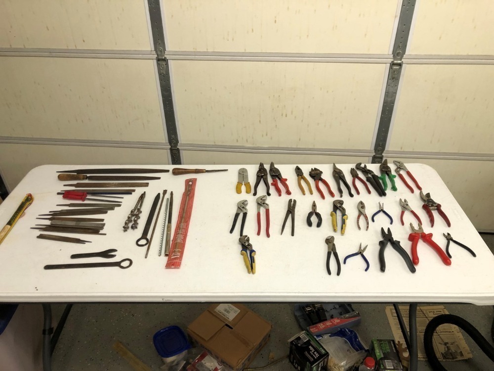 Assortment of Metal Files, Wrenches, and Pliers
