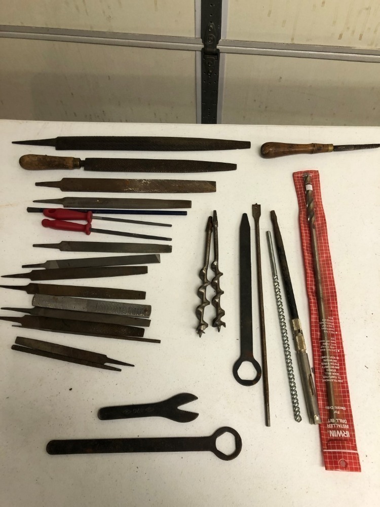Assortment of Metal Files, Wrenches, and Pliers
