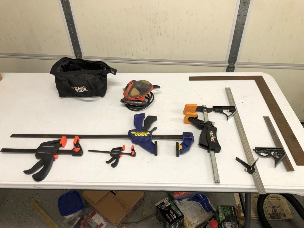 Black and Decker Palm Sander, Vise Clamps, Framing Squares