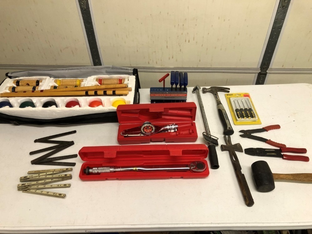 Snap-On Torqometer, Torque Wrench, Hammer, Wrecking Hammer, Antique Carpenter Ruler