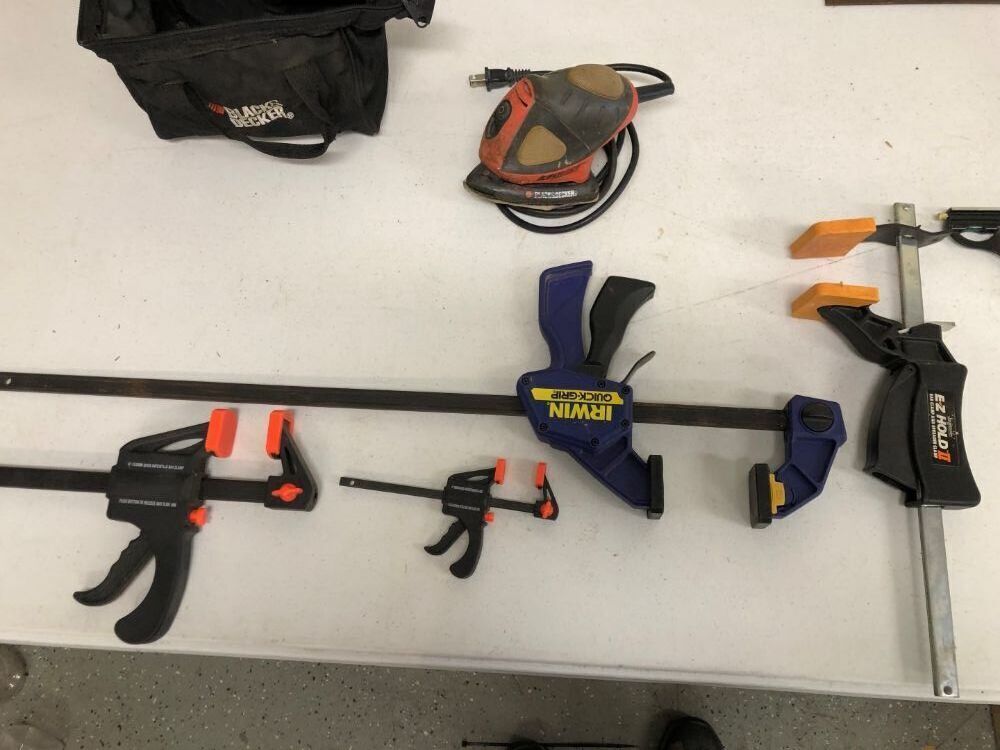 Black and Decker Palm Sander, Vise Clamps, Framing Squares