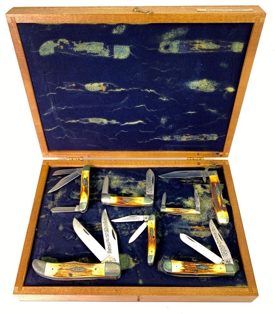 1977 Case XX "Blue Scroll" 7 Piece Knife Display Set
