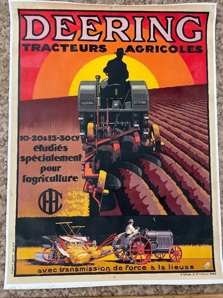 French Deering Tracteurs Agricoles Chromolithograph Print