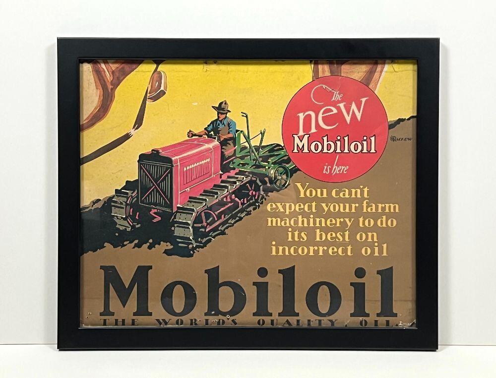Mobiloil Caterpillar Crawler Tractor Plow Cardboard Sign