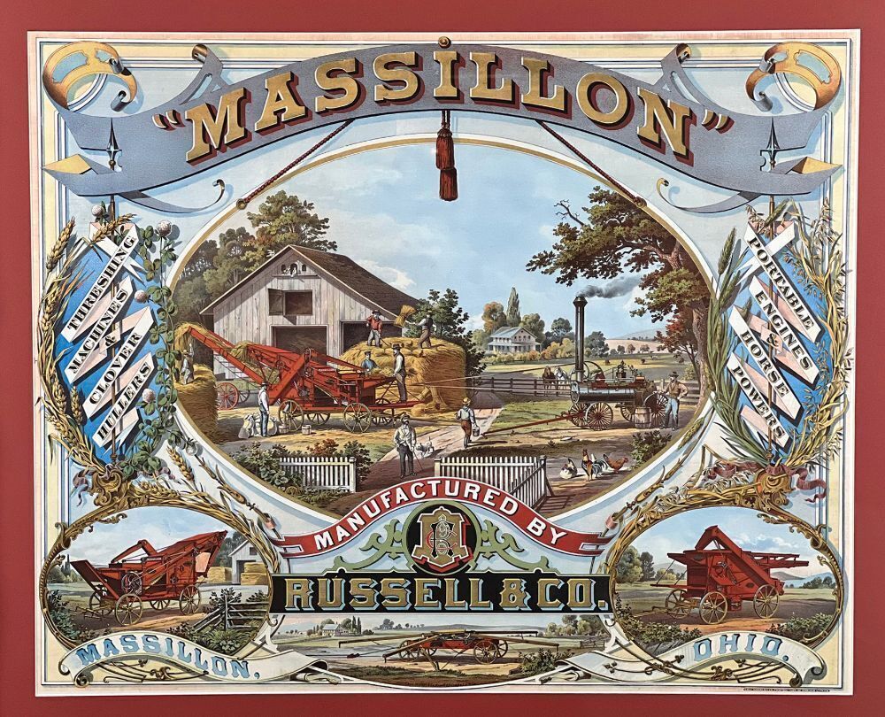 Russell & Co. "Massillon" 1876 Large Steam Engine Lithograph