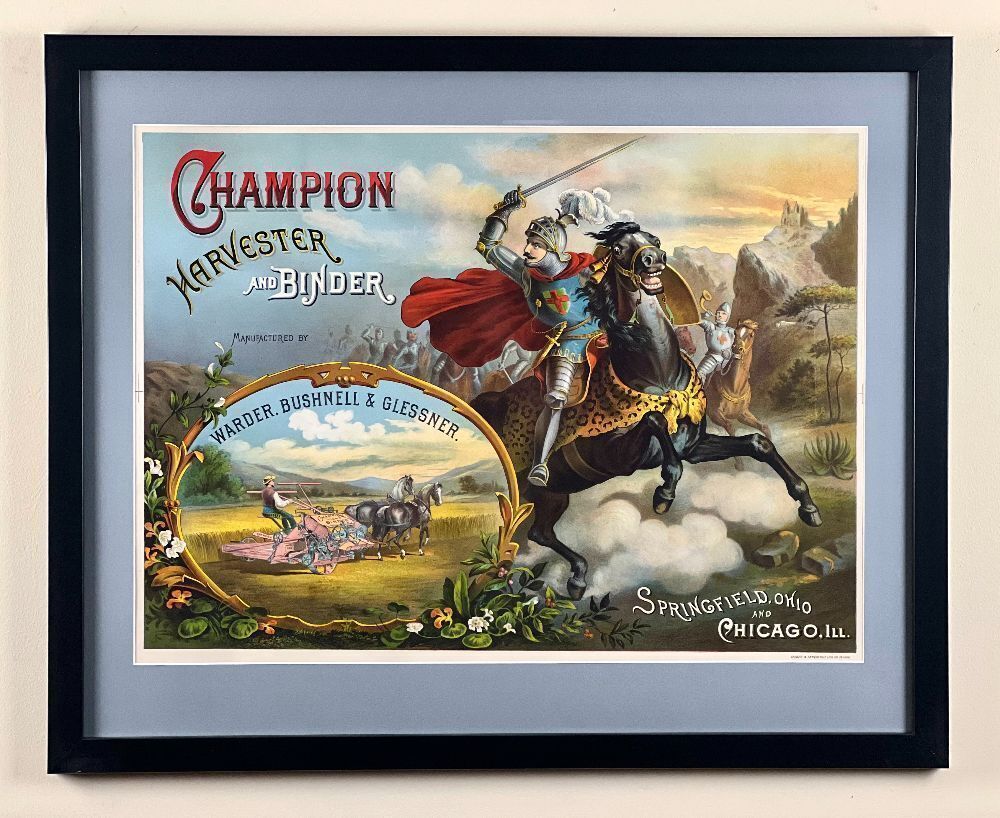 Warder, Busnell & Glessner Champion Harvester & Binder 1880s Lithograph