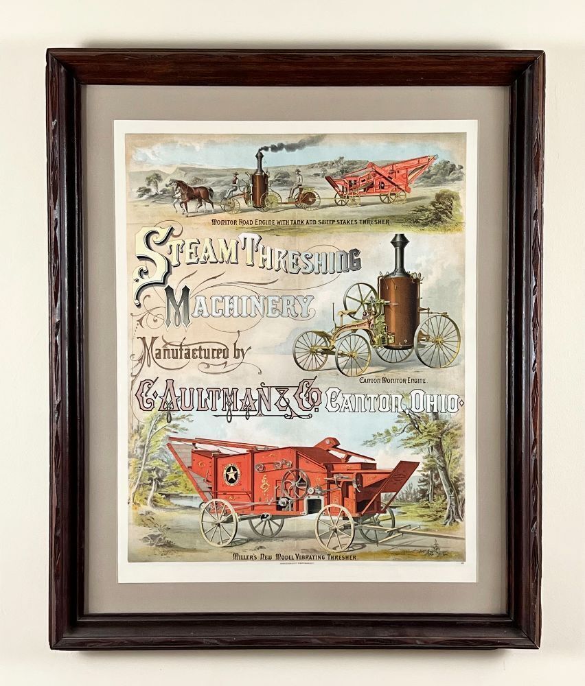 C. Aultman Co. 1800s Steam Threshing Machinery Lithograph`