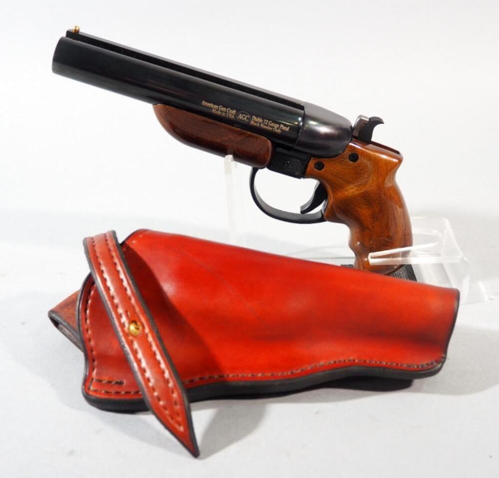 American Gun Craft Diablo 12 ga Double Bbl Black Powder Pistol SN# Not Found, In Leather Holster