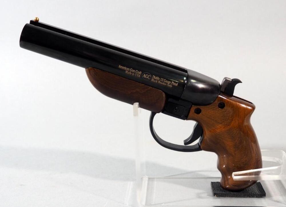 American Gun Craft Diablo 12 ga Double Bbl Black Powder Pistol SN# Not Found, In Leather Holster
