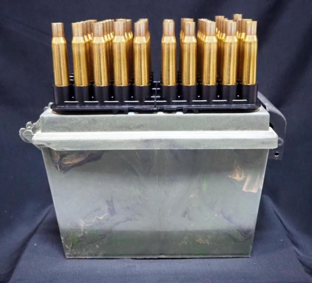 Israel Military Industries .50 Cal Empty Brass, Approx Qty 46, In MTM Shotshell Dry Box