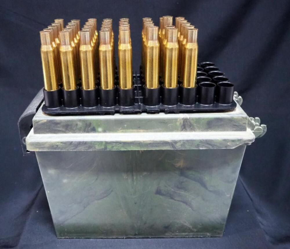 Israel Military Industries .50 Cal Empty Brass, Approx Qty 40, In MTM Shotshell Dry Box