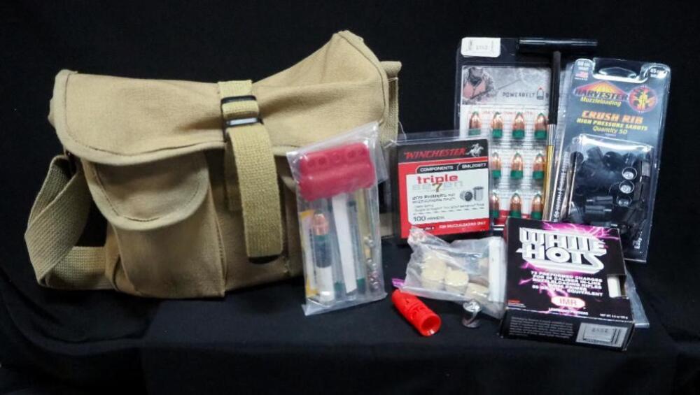 Muzzleloading Supplies, Includes .50 Cal Bullets And Charges, High Pressure Sabots, Winchester 209 Primers, Wads, And More, In Bag, Local Pickup Only
