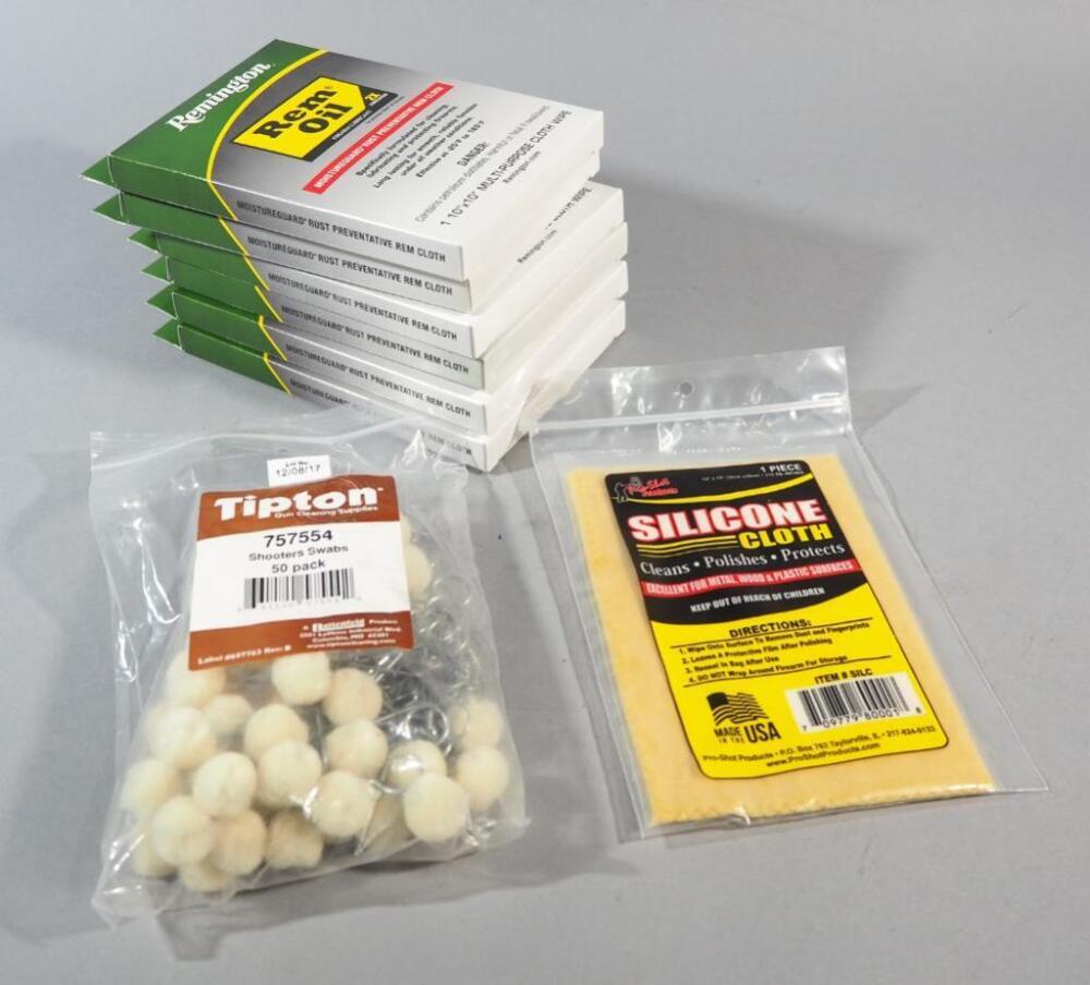 Remington Rem Oil Moistureguard Rust Preventative Rem Cloths, Qty 6, NIB, Pro-Shot Silicone Cloth, And Tipton Shooters Swabs