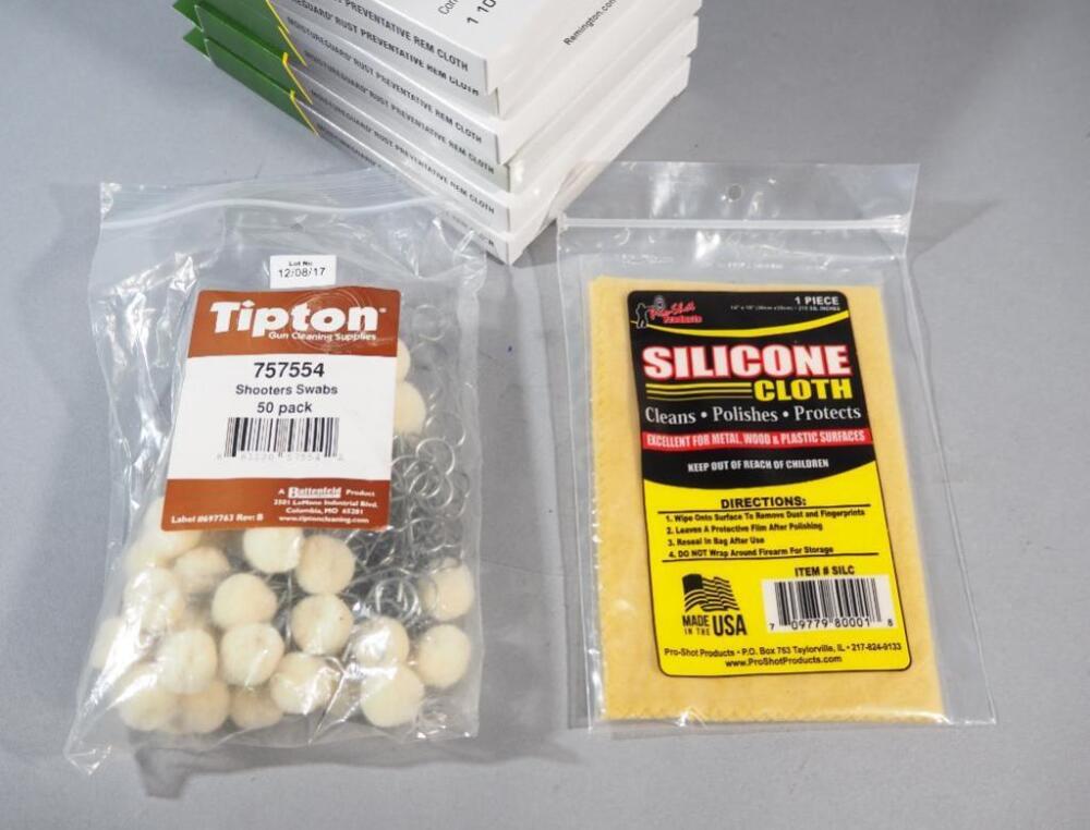 Remington Rem Oil Moistureguard Rust Preventative Rem Cloths, Qty 6, NIB, Pro-Shot Silicone Cloth, And Tipton Shooters Swabs