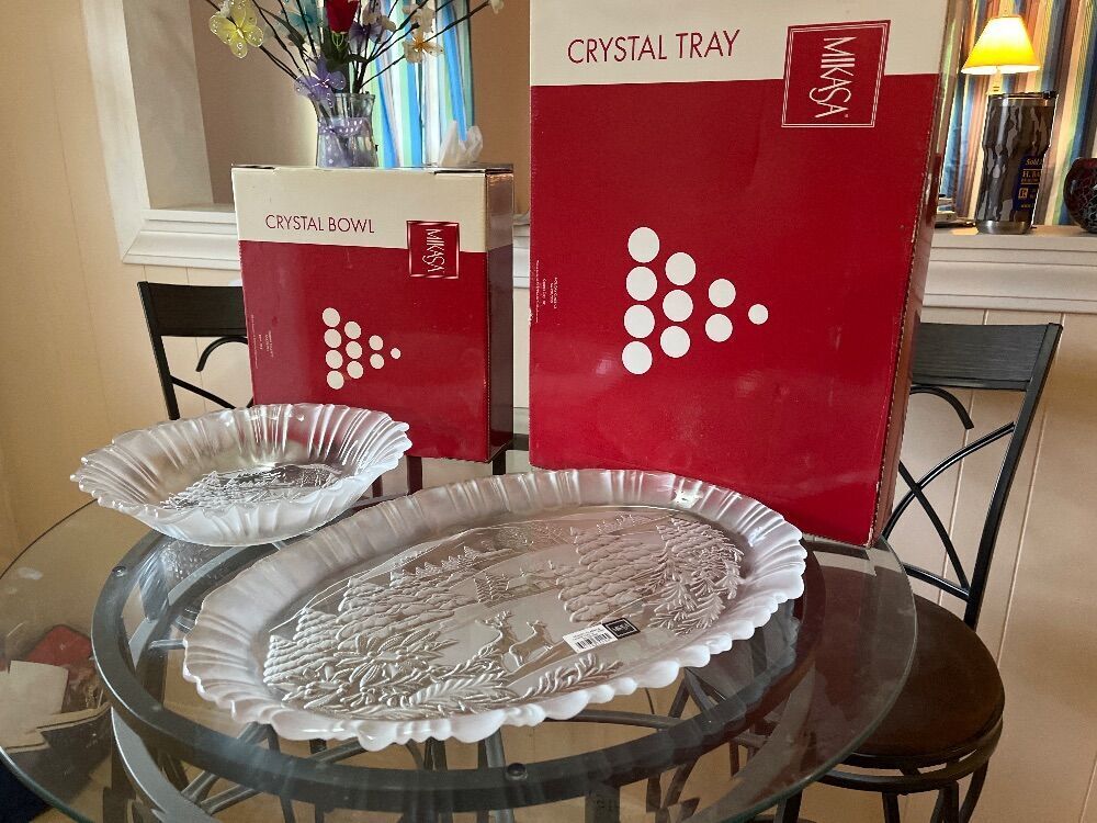 Pair of Etched Glass Serving Bowls