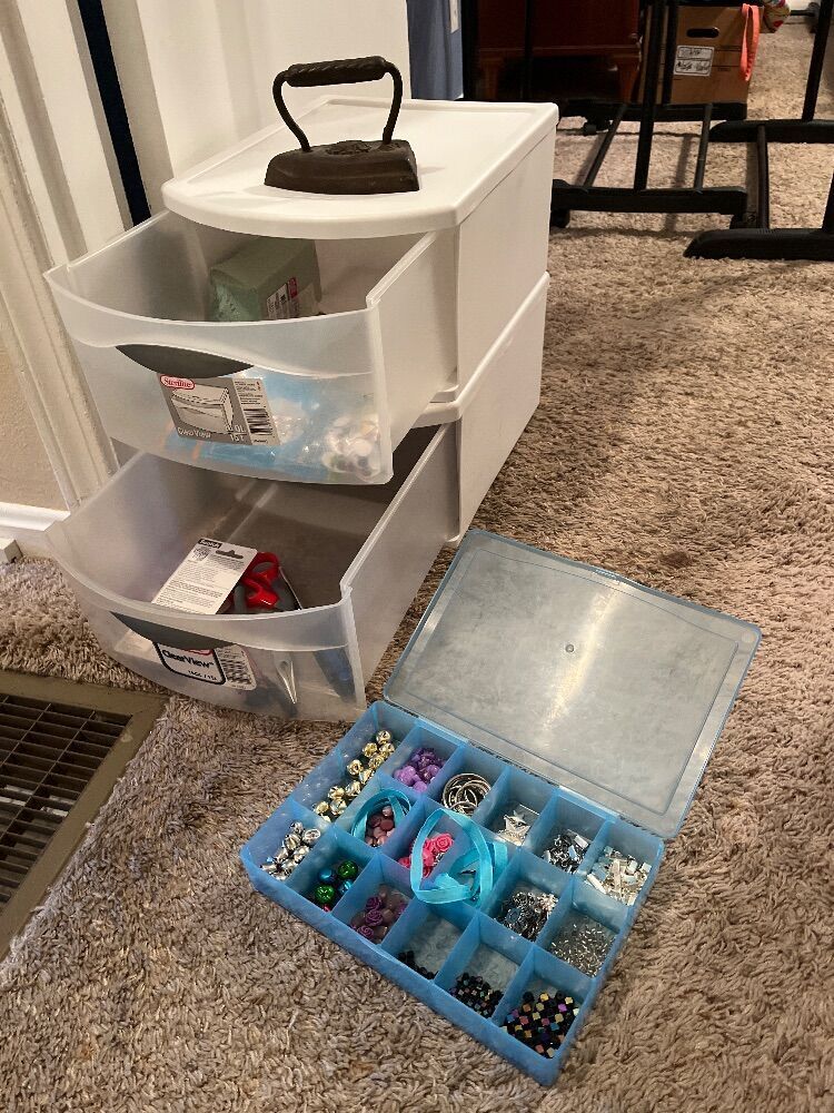Assorted Housewares and Bead Art and Antique Iron