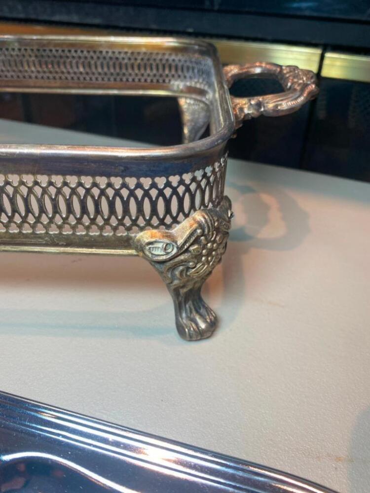 Silver Dish Holders and Platter with Napkin Rings