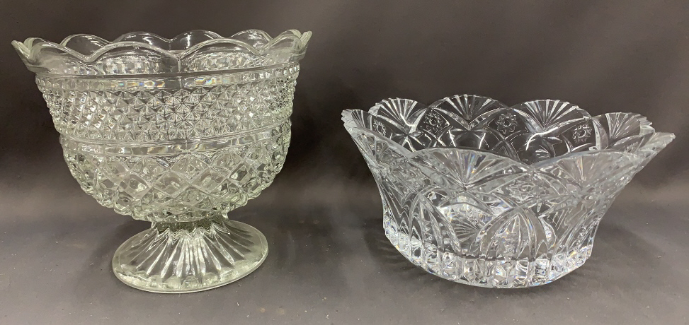 Footed Dish And Crystal Bowl 7" Of Tallest