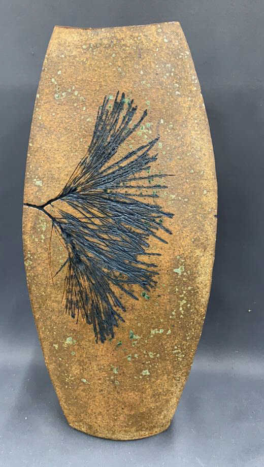 Triangular Leaf Print Vase Marked Kirchmann 15"