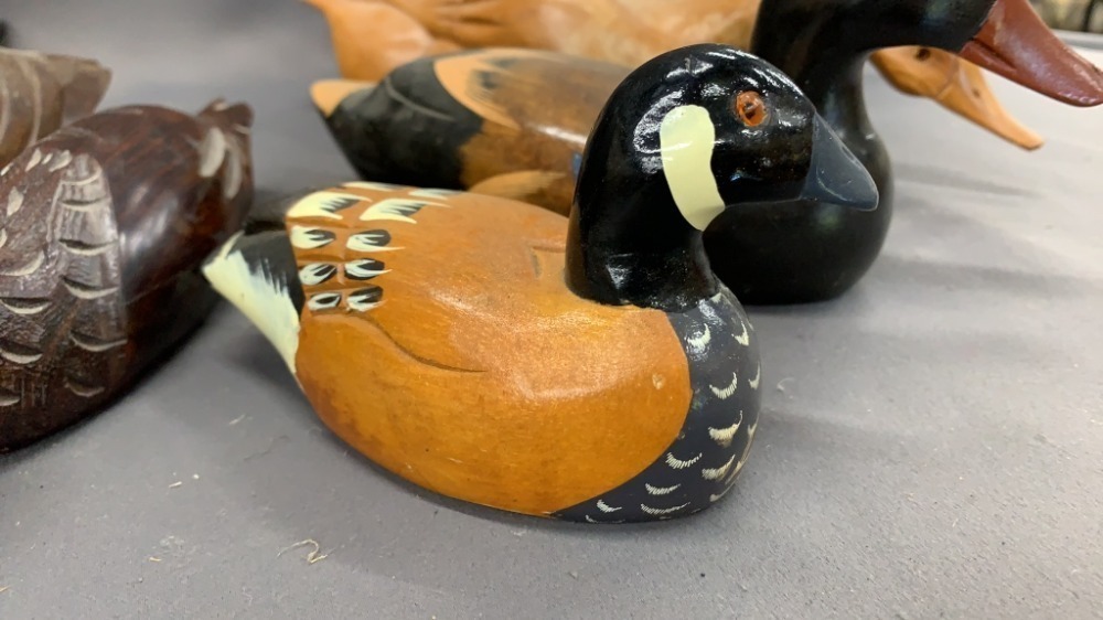 7 Wooden Ducks 16" Of Largest