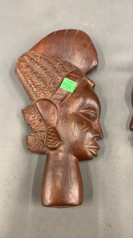 2 African Style Wooden Face Wall Hangings 11"