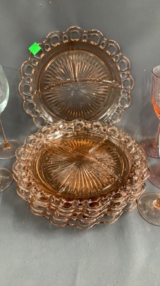 Pink Glass Plates And Stemware