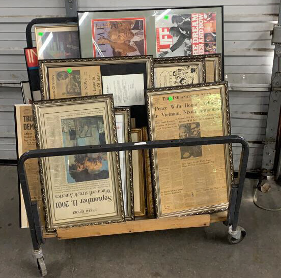 Assorted Artwork, Framed Newspaper Clippings
