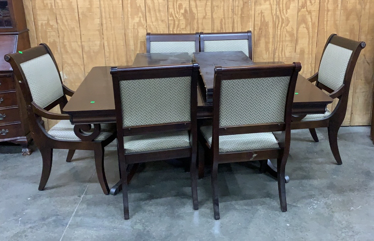 Dining Table, 6 Bassett Chairs, 2 18" Leaves